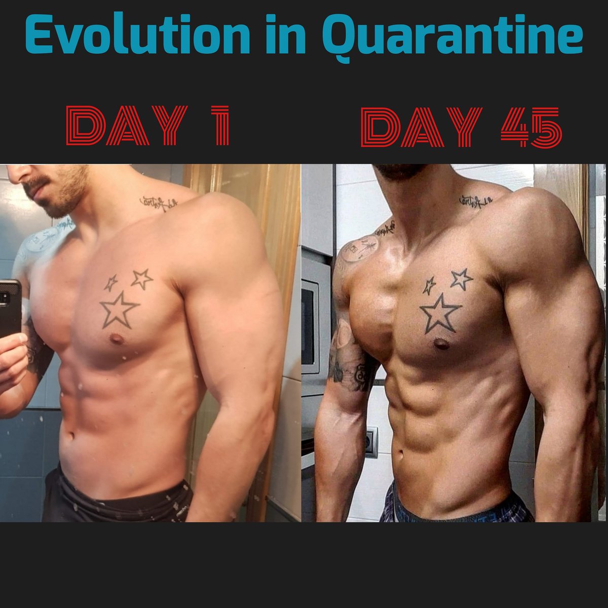 quique309's tweet photo. 🔹️🔹️ Pues ahí está mi cambio en esta cuarentena.
🔹️🔹️ Sin material es imposible mejorar muscularmente en casa, al menos con cierto nivel, pero con bandas elasticas y una dieta medida si se pueden ver mejorar. #noexcuses #aesthetic #Entretenimiento #transformation #abs https://t.co/HtXOKGvg1G