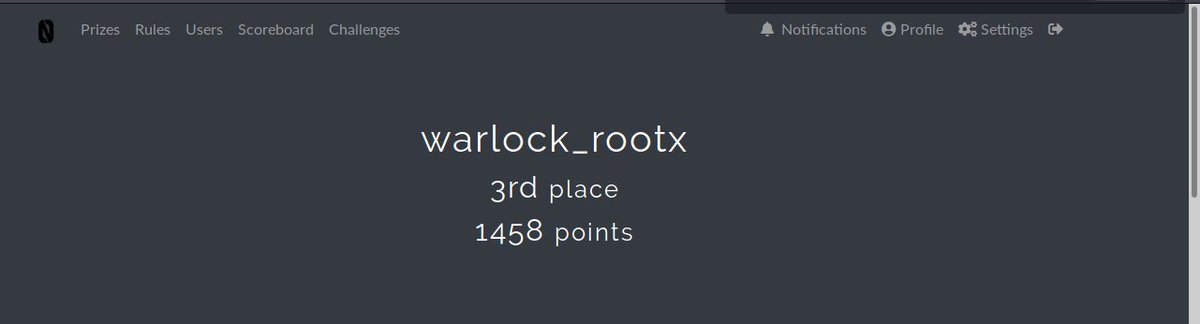 warlockrootx's tweet photo. Nullcon UnLock CTF Rank #3 .. Nice CTF @nullcon @_sudhackar #ctf #nullcon #warlock_rootx https://t.co/RATJOzjOrJ