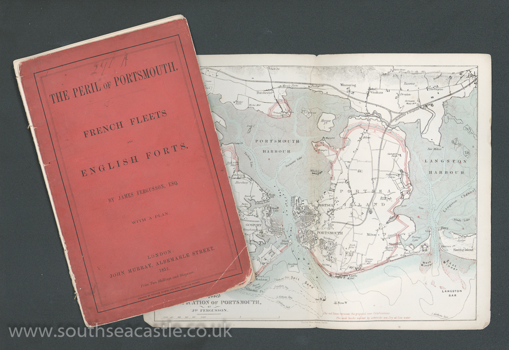 This 1852 book "The Peril of Portsmouth. French Fleets and English Forts" by James Fergusson said Portsmouth's defences were vulnerable to attack. It was part of a debate that led to the building of sea and land forts around Portsmouth, as well as improvements to Southsea Castle.
