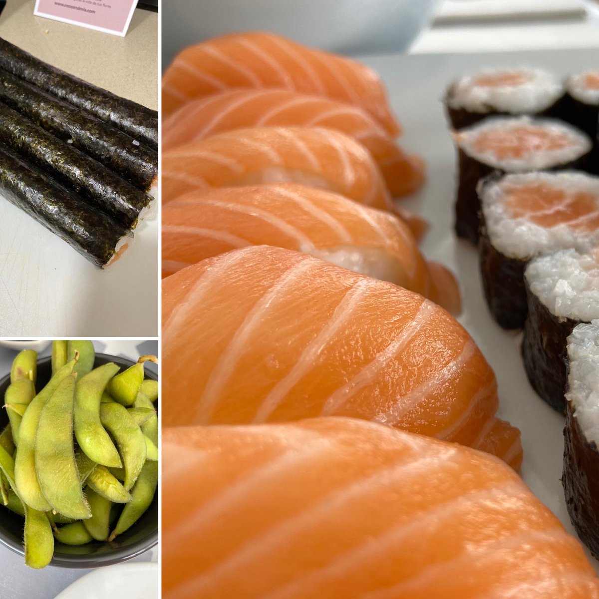 XaviOctubre's tweet photo. Ayer, comida japonesa en casa!
Niguiris.
HosoMakis.
Sashimi.
Salmón marinado en salsa ponzu y Wakame.
Gozas de gambas
Rulos de sepia rellenos de cerdo.
Edamame con aceite de trufa.
Horas en la cocina pero valió la pena 🥰🥰
#CocinaEnCuarentena #Sushilover #Makilover https://t.co/evs2gP51Ie