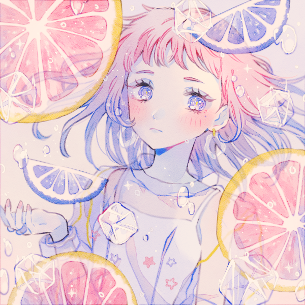 1girl solo fruit food lemon slice jewelry blush  illustration images