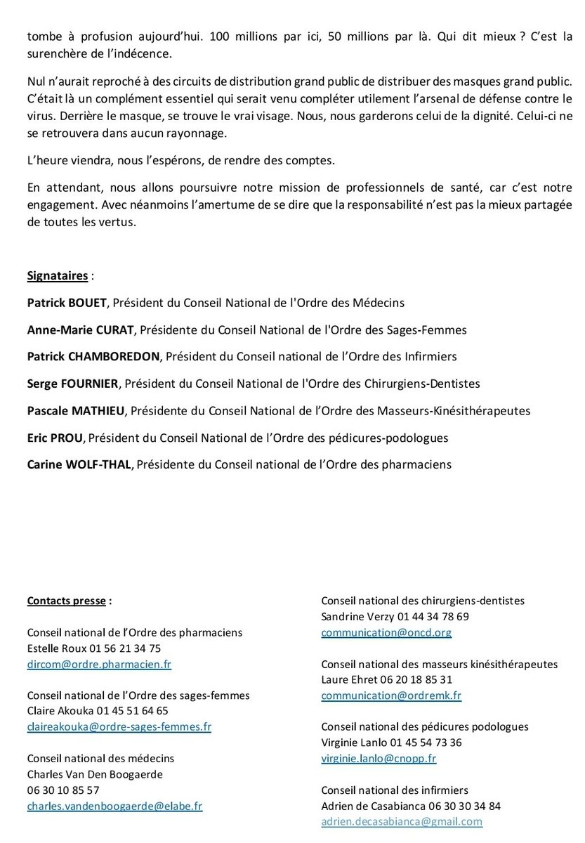 POURCHEZ's tweet photo. Un texte signé par tous les ordres nationaux des professions de santé publié le 30 avril et intitulé « Les masques tombent !» https://t.co/WGtDaYbd0g