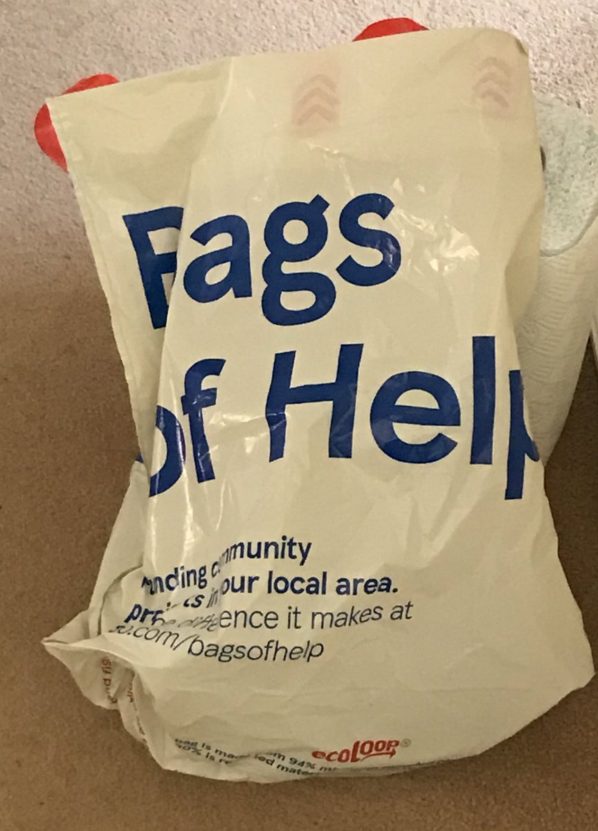 joe_taylor_sub's tweet photo. For a split second I was sure this carrier bag said “Fags of Help” #FagForLife #FagBrain https://t.co/DiJccguyx1
