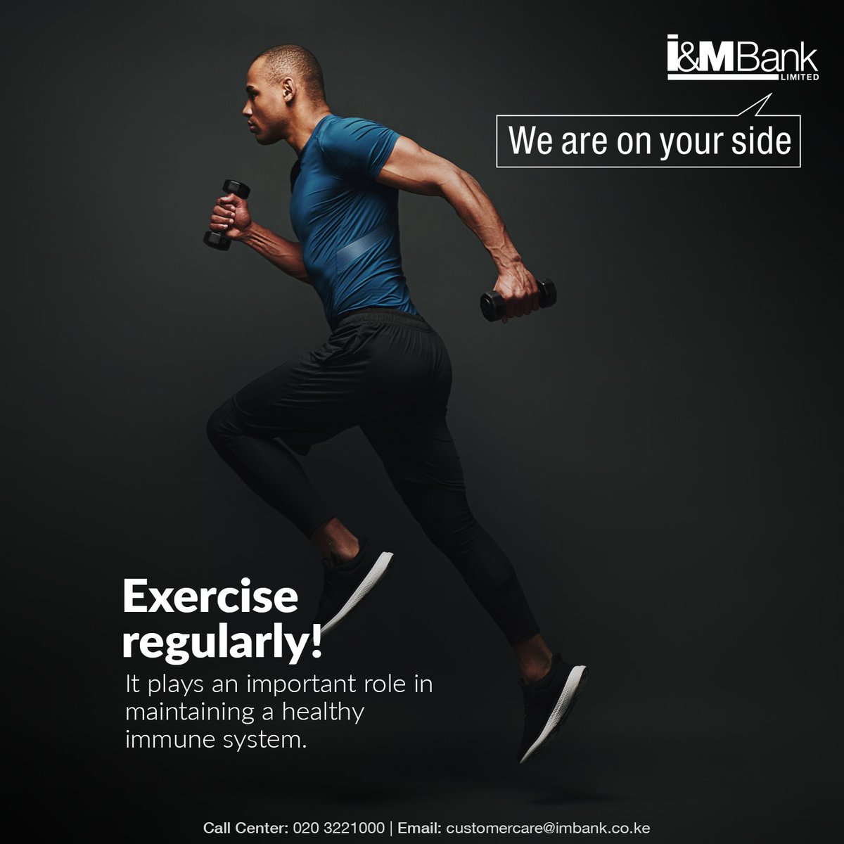 imbankke's tweet photo. Being in isolation without access to gyms and sports clubs should not mean you stop exercising. Maintaining a daily work out routine has a positive effect on your immunity. #StatHealthy #StaySafe #KomeshaCorona #WeAreOnYourSide https://t.co/rmZG4EMnAm