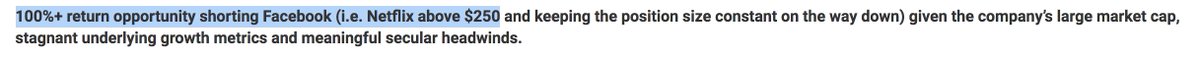 iramneek's tweet photo. It's 2012!

Fund Manager: Give me your greatest ideas.
Analyst: Short $FB at $27. It's at 55 P/E.
Fund Manager: What else?
Analyst: $NFLX is worse. It doesn't even have earnings. Short at $35 (adj for 7:1 split)

2020!
$FB Price: $202
$NFLX Price: $412

https://t.co/uixnELj8ZS https://t.co/pPsohGYPgs