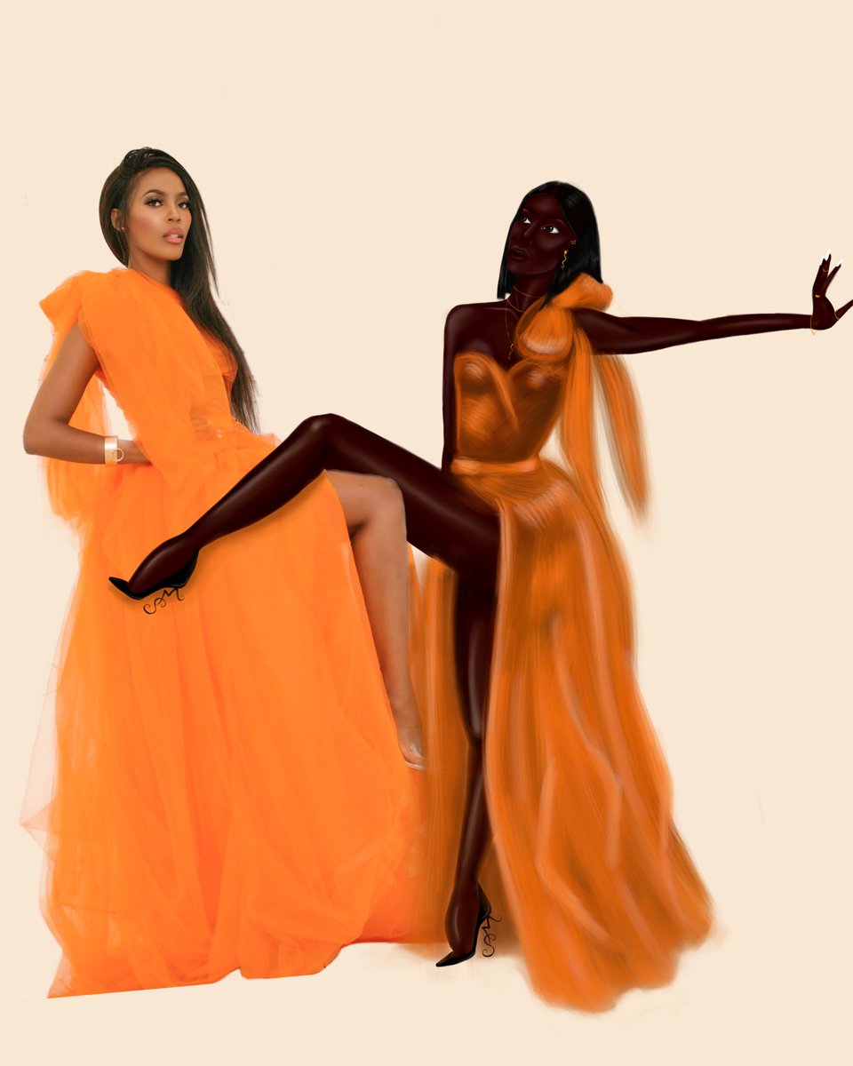 When you and your friend don't know how to act 😜🇸🇱 Tulle set by @maryzodesigns. Wear together or as separates (my fave is the skirt with a white cropped T) xo M.S 💕#teamsalone #orangedress #maryzodesignes #lookbook #ootd #africanfashion #sierralonefashion