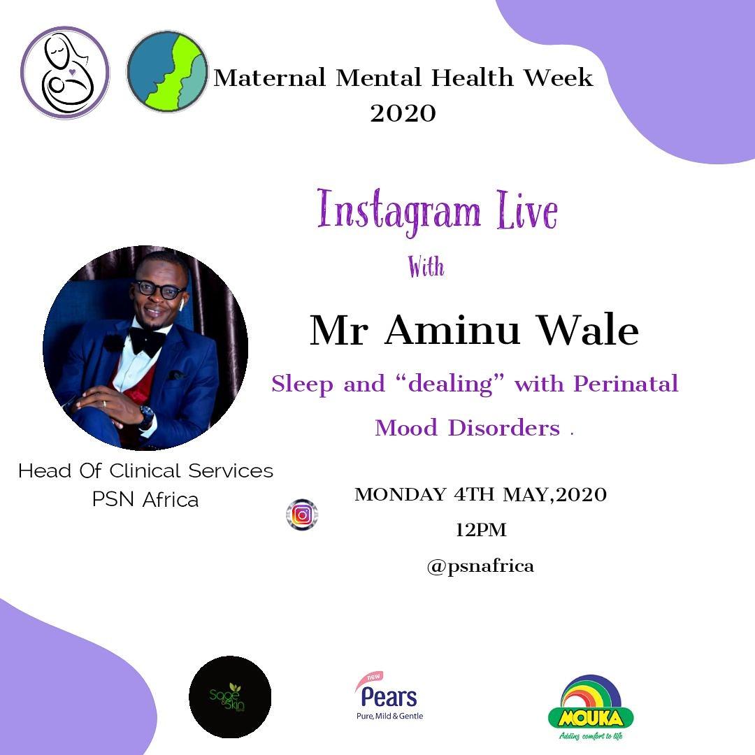 PSNAfrica's tweet photo. Maternal mental health week is upon us and to commemorate the week, we will be having a live session with our head of clinical services @wale_zakabradley, he will be sharing with us the importance of sleep in the light of perinatal mood disorders. . https://t.co/VfUkWeOARX