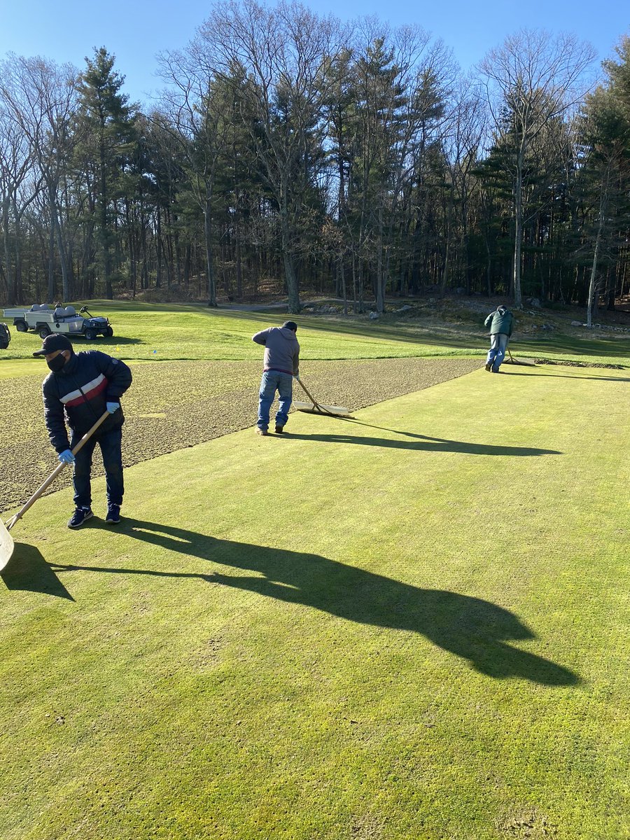 charlesrivercc1's tweet photo. With stay at home orders being extended in Massachusetts,and finally getting a little bit of grass growing weather we are aerating greens today with 1/4 holes. Small holes will heal extremely quickly! https://t.co/7mF21z1YTv