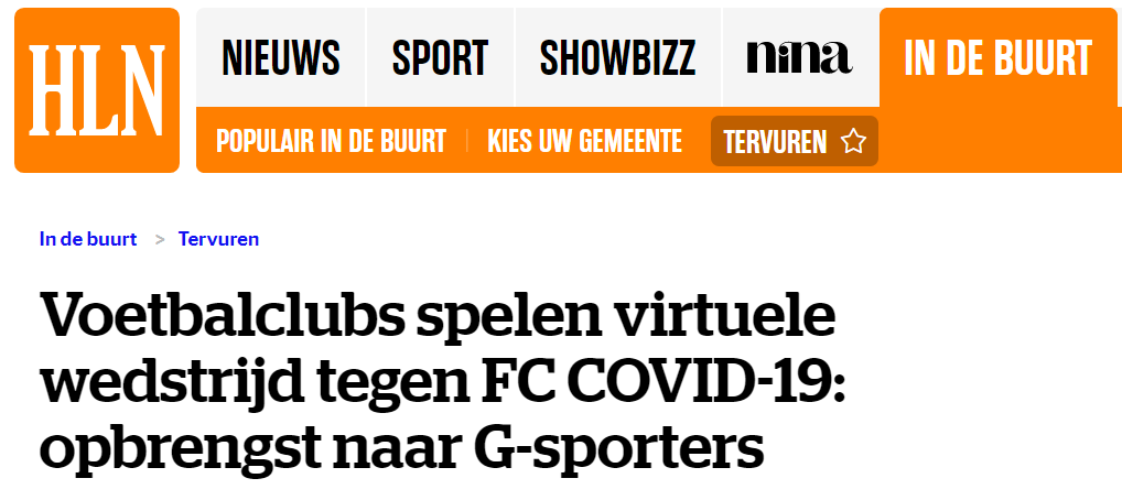 KV_T_D's tweet photo. Onze #P1united actie krijgt ook aandacht in de media!😀👍 Voetbalclubs spelen virtuele wedstrijd tegen FC COVID-19: opbrengst naar G-sporters https://t.co/uRyyE6lOTz via @HLN_BE #samentegencorona #SamenSterk https://t.co/AKDEMoYkvD