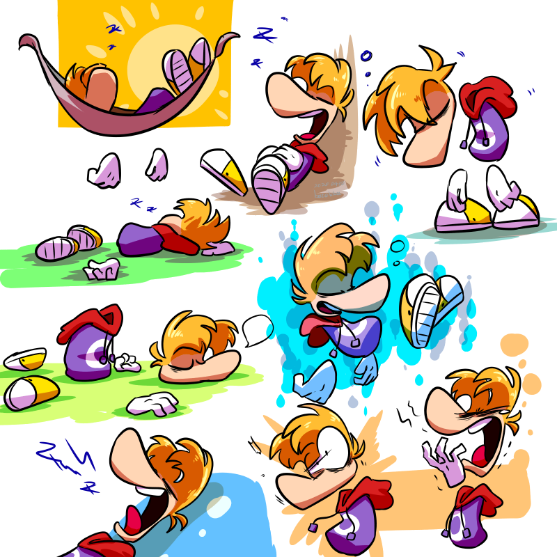 batekka's tweet photo. ＃レイマン #RAYMAN
お題：昼寝
随分と長い昼寝をしていることに定評のあるヒーロー。
 #お絵かき交流会オンライン https://t.co/oeMpZJp5GR