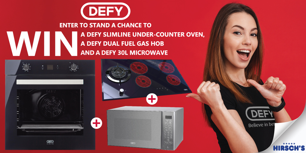 Stand a chance to WIN a range of <a href="/Defy_SA/">Defy South Africa</a> appliances! 🤩😀

Enter here--> bit.ly/3cXhHdi

Prize includes:

⭐️New Defy Slimline Under-counter Oven 
⭐️Defy Dual Fuel Gas Hob
⭐️New Defy 30L Microwave 

#HirschsHomestore #Defy #Win