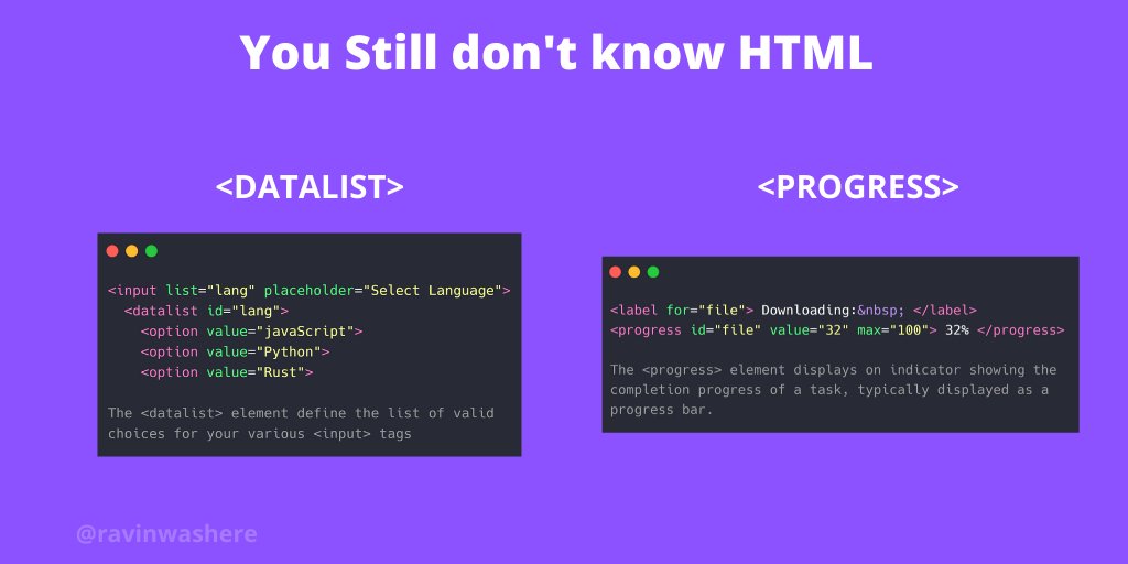 ravinwashere's tweet image. Some handy #HTML tips to make things easier!

#100DaysOfCode #freeCodeCamp