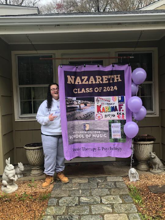 SHSGaelBand's tweet photo. Congratulations Chris and Karina! Happy college decision day! #nazareth #ImAJasper #manhattancollege #rollgaels https://t.co/6w3cv1SgAF