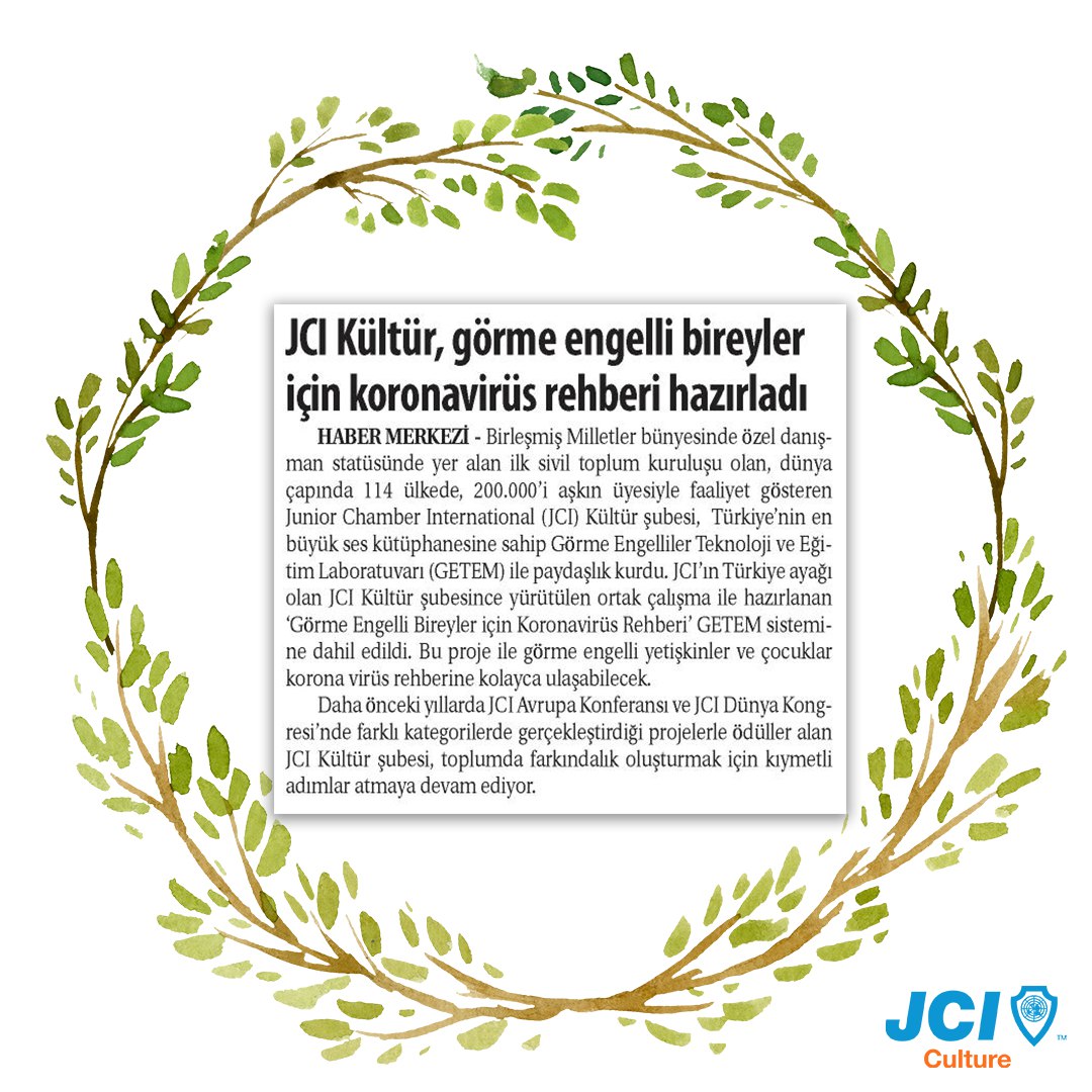 investinculture's tweet photo. Başta Milliyet Pazar olmak üzere JCI Kültür hakkında basına yansıyan haberler☀Görme Engelli bireyler ve çocuklar için hazırladığımız sesli koronavirüs rehberi Türkiye'nin hem dijital hem de basılı birçok haber ve gazete kanalında yayınlandı. https://t.co/34SzIDtwnU