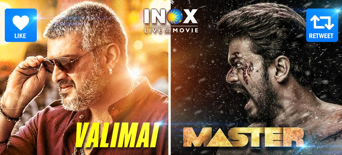 INOXMovies's tweet photo. Vote for your fav film!
Retweet for #Master
Like for #Valimai

@actorvijay #Thalapathy #Thala #Ajith #Vijay #Master #VijayTheFaceOfKollywood @VijayFansTrends @TFC_mass @ajithFC @AjithFC_Mdu @AjithfcNellai @AjithFCVellore @AfcKerala @VijayFansPage @VijayFansUpdate @VijayFansClub https://t.co/bgkoB84W2w