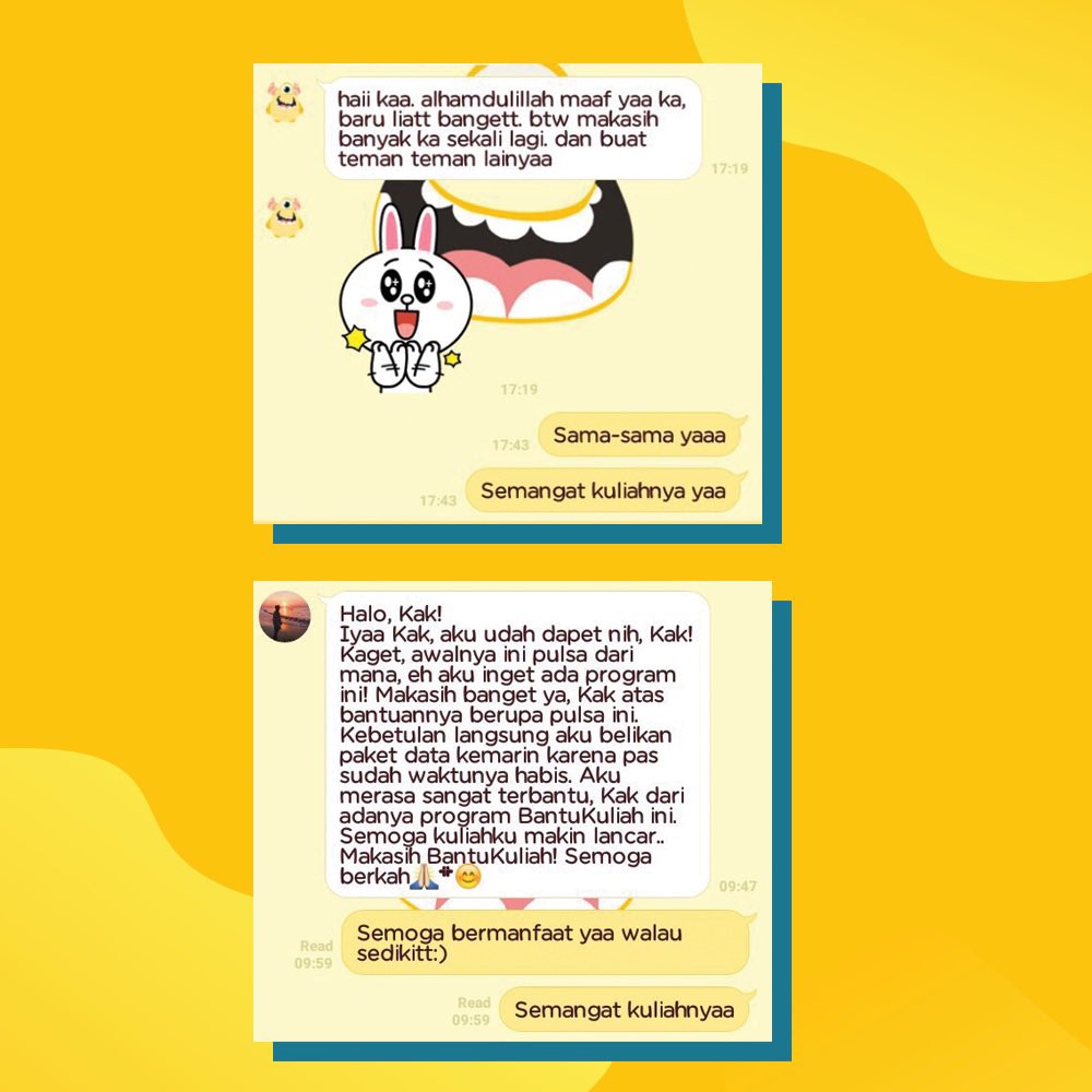 bantukuliah's tweet photo. Berikut adalah beberapa tanggapan baik dari kawan mahasiswa yang sudah menerima bantuan dari kalian. Sedikit bantuan dari kita, bermakna besar bagi yang membutuhkan!☺️ #BantuKuliah #BantuKawan #CommUndip https://t.co/Wn6D5HTHtX
