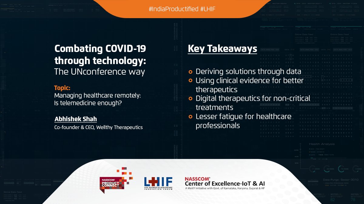 The #Unconference talk on ‘Managing healthcare remotely’ by <a href="/abhinshah/">Abhishek</a>, Co-founder &amp; CEO, <a href="/Wellthy_Care/">Wellthy Therapeutics</a> delved into how digital therapeutics and other #HealthTech can save time, money and most of all lives, efficiently and cost-effectively. 
#IndiaProductified #LHIF