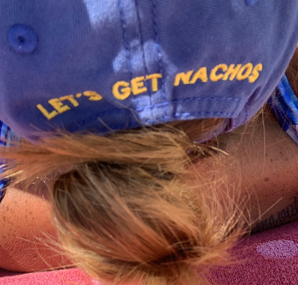 KaranEsch's tweet image. Today’s hat. Covering the skunk stripe gray hair by the pool. The back is my favorite part! (It’s hard to take a picture of the back of your own hat!) #LGB #PoolSideQuarantine @StLouisBlues @ArchApparelSTL