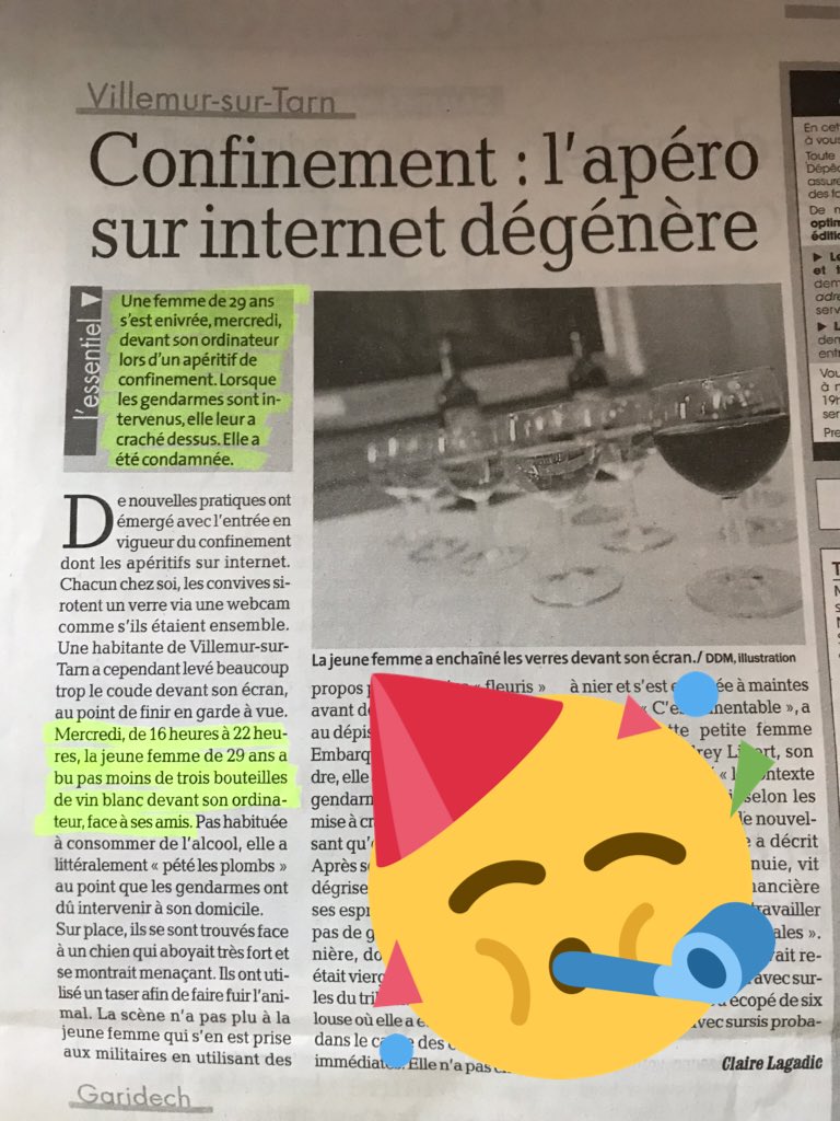 BorisKharlamoff's tweet photo. À la lecture de @ladepechedumidi, je tombe sur ce fait divers. Soyez raisonnables lors vos "visio-apéros" ! #PQRMonAmour https://t.co/ysoRw4uU1W