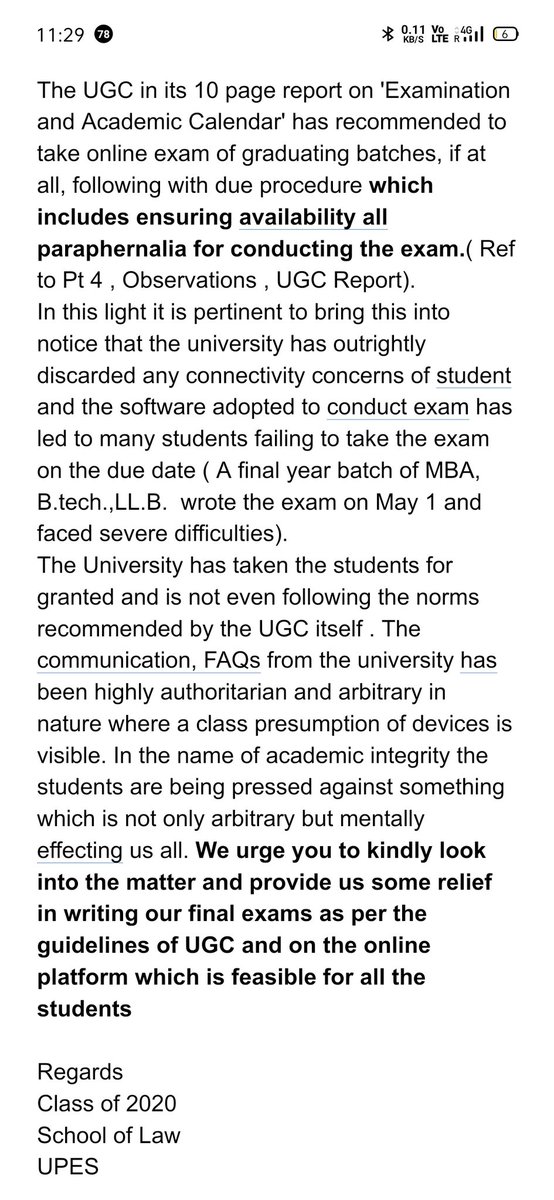 sameepjain290's tweet photo. When we ask our college to have a meeting with us to discuss the issues faced by the students regarding endsem Examination they clearly denied. Because #UPESDOESNTCARE 
Please help us @ugc_india @HRDMinistry @DrRPNishank 
Kindly refer to these photos for better understanding https://t.co/I9TfMAdGDE