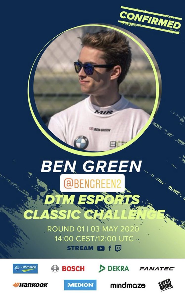 I will be racing tomorrow (Sunday 3rd May) in the DTM eSports Classic Challenge 🤙🏼 The series will be run over the next 5 weeks and feature races in classic DTM cars from different years. Watch on the @dtm_pics YouTube/Facebook as there will be a live stream with commentators! 🔥