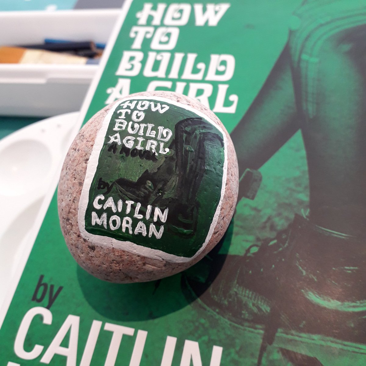 Next book-painted-on-a-rock-to -be-hidden-in-my-library-once-it's -open-again is How To Build A Girl by  @caitlinmoran . Luvverly font in this one, tricky to copy. Looking forward to the adaptation!