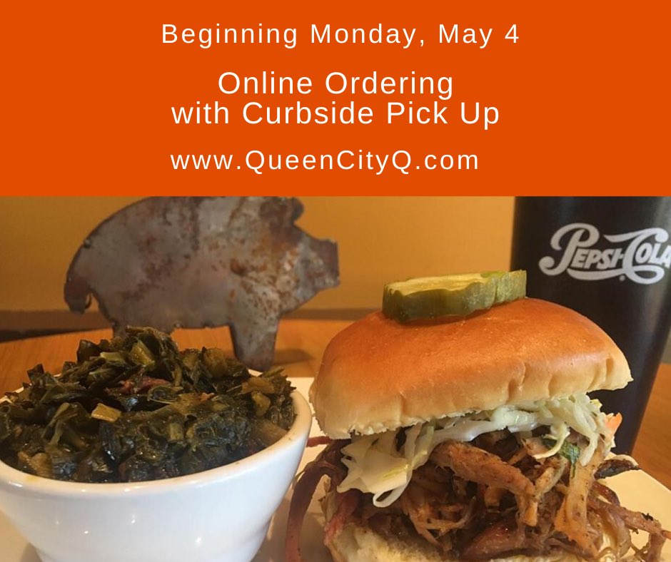 We’re excited to get smokin’ again! Online ordering at QueenCityQ.com and Contactless Curbside Pick Up begins Monday. #cltbeer cans available too!

#cltdining #cltfood #charlotte #bbq #ncbbq #clt