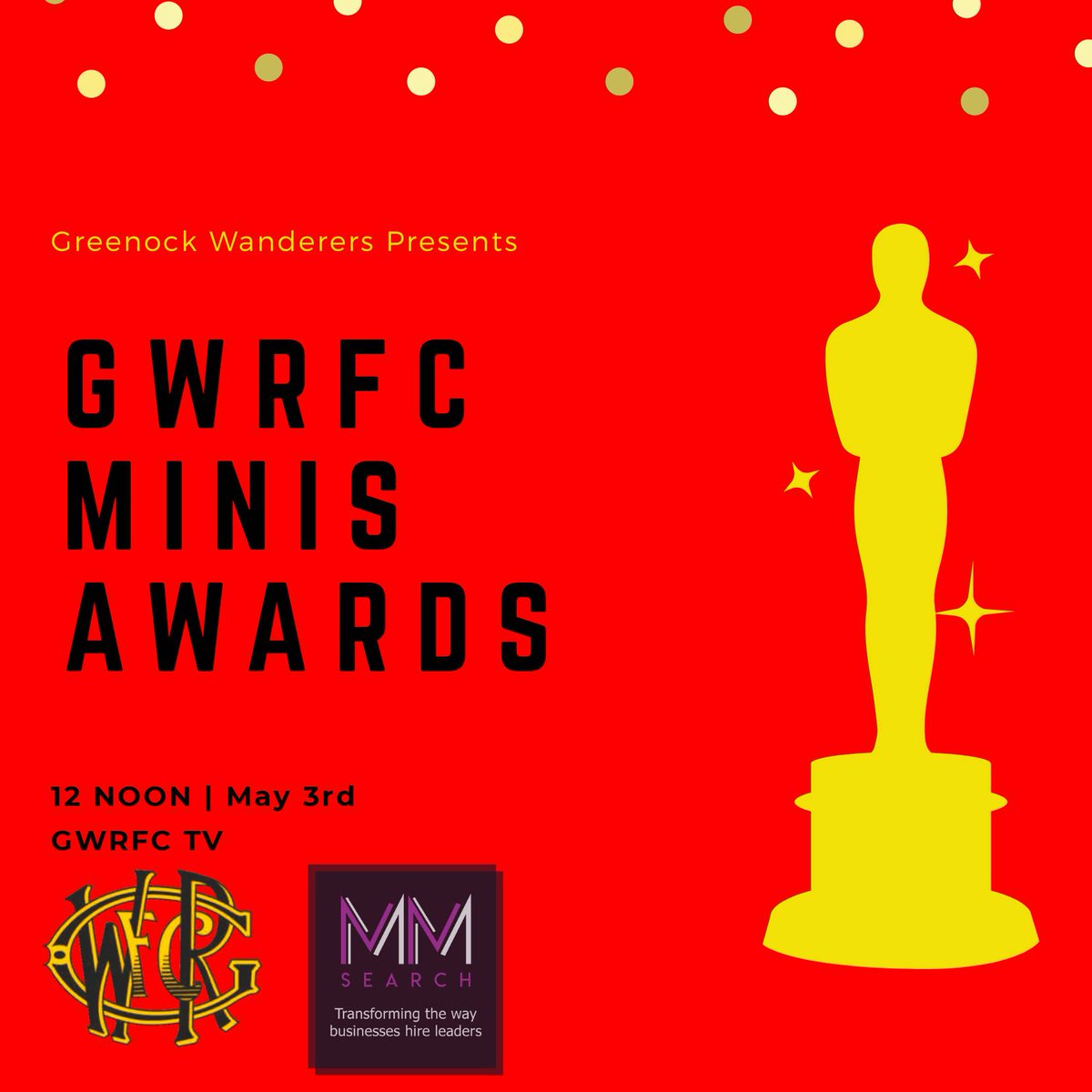Tomorrow was supposed to be the GWRFC Family Fun Day. But GWRFC Minis are still going to present their awards! 

Make sure to tune in to GWRFC TV at 12noon tomorrow to find out the results! 

#OneClub #GreenockWanderersAwards

❤️💛🖤🏉