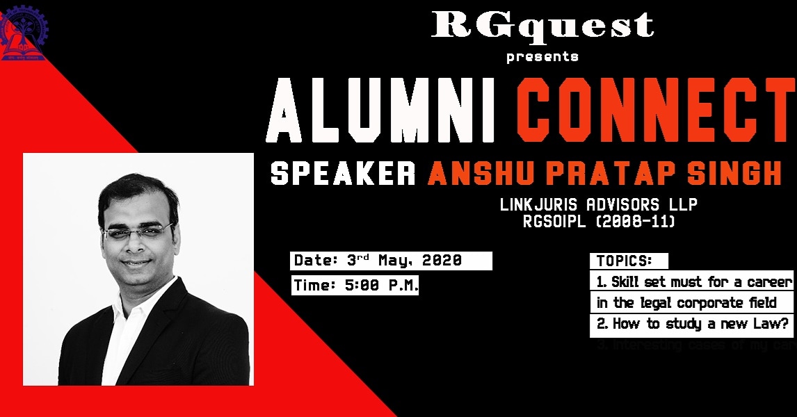 RGSOIPLOfficial's tweet photo. Mr. Anshu Pratap Singh, Partner - Linkjuris Advisors LLP will be joining us Tomorrow 3rd May 2020 at 5:00 P.M. for the Alumni Connect Webinar. https://t.co/ozFWUxzzJG