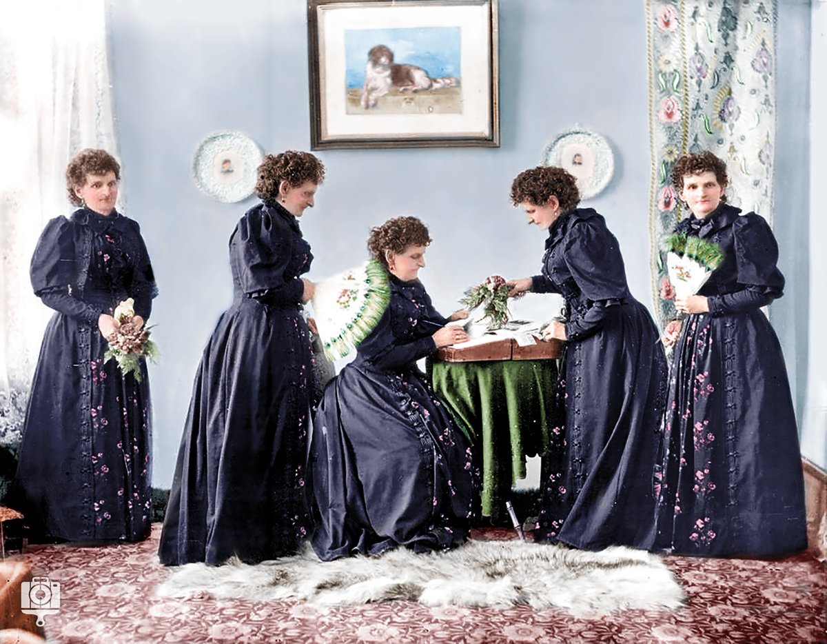 PhotoPainterBC's tweet photo. Another #colourized #photo of Hannah Maynard’s self portrait created in 1895. Hannah created this self-portrait after her daughter died from typhoid. Her grief seemed to crack open an artistic portal and she used photography to deal with her devastating loss. https://t.co/fJFN5IxtVF