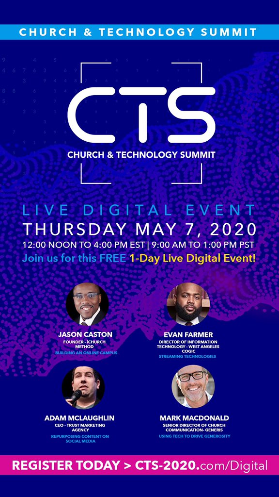 jasoncaston's tweet image. Join Us May 7th for an exciting day of  #churchGROWTH at the live digital Church &amp;amp; Technology Summit. @techchurchconf cts-2020.com/digital  &amp;lt;~~ Register #churchcomm #churchtech
