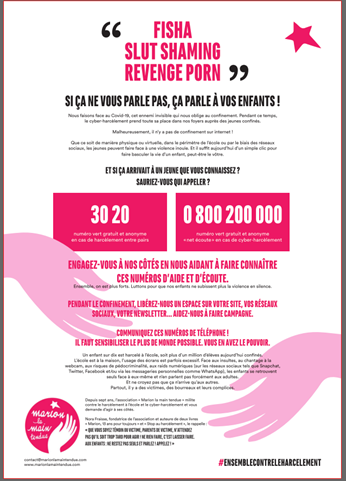 AdrienTaquet's tweet photo. "Fisha", "Slut Shaming", "Revenge Porn" : ça ne vous parle peut-être pas mais ça parle à vos enfants.

2 numéros verts anonymes et gratuits existent. Faites-les connaitre :
➡️ 30 20
➡️ 0800 200 200 @eenfance

+ d'infos sur la campagne @MTendue : https://t.co/JKgJOQ0kTx https://t.co/XaZaho2FYk