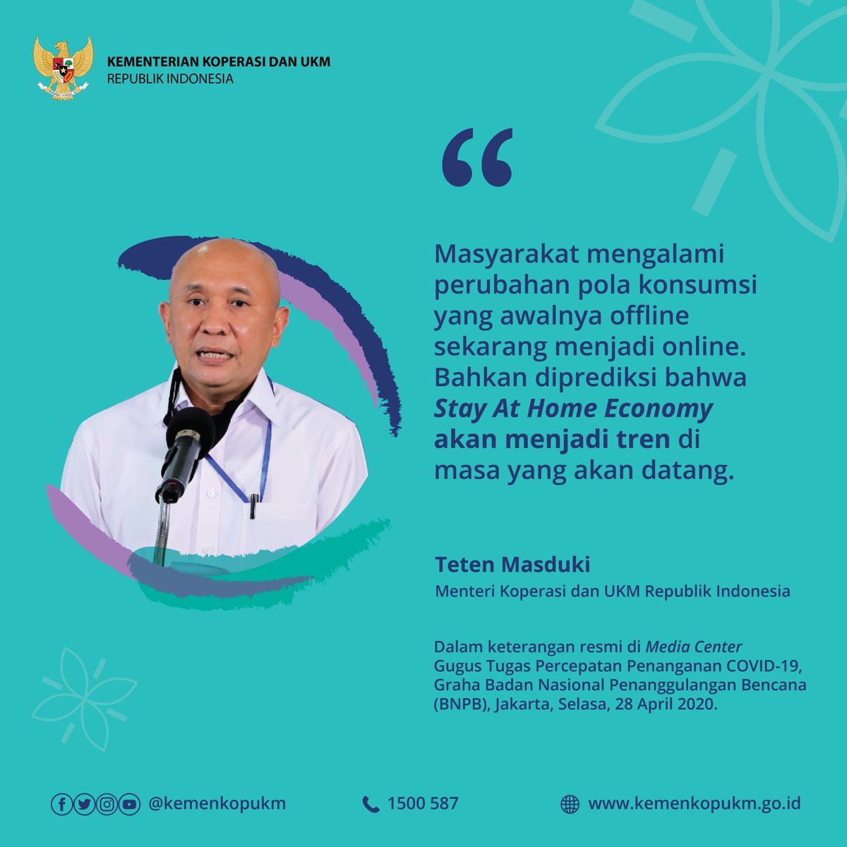 kemenkop_'s tweet photo. Toko online dan marketplace bisa jadi solusi bagi koperasi dan UMKM utk memasarkan produk di tengah pandemi. Ini juga jadi momentum buat #SobatKUKM mengambil peluang dari perubahan pola konsumsi masyarakat dari offline ke online.

#SiapBersamaKUMKM
#KoperasiKeren
#UMKMNaikKelas https://t.co/BlVM4u6zAa