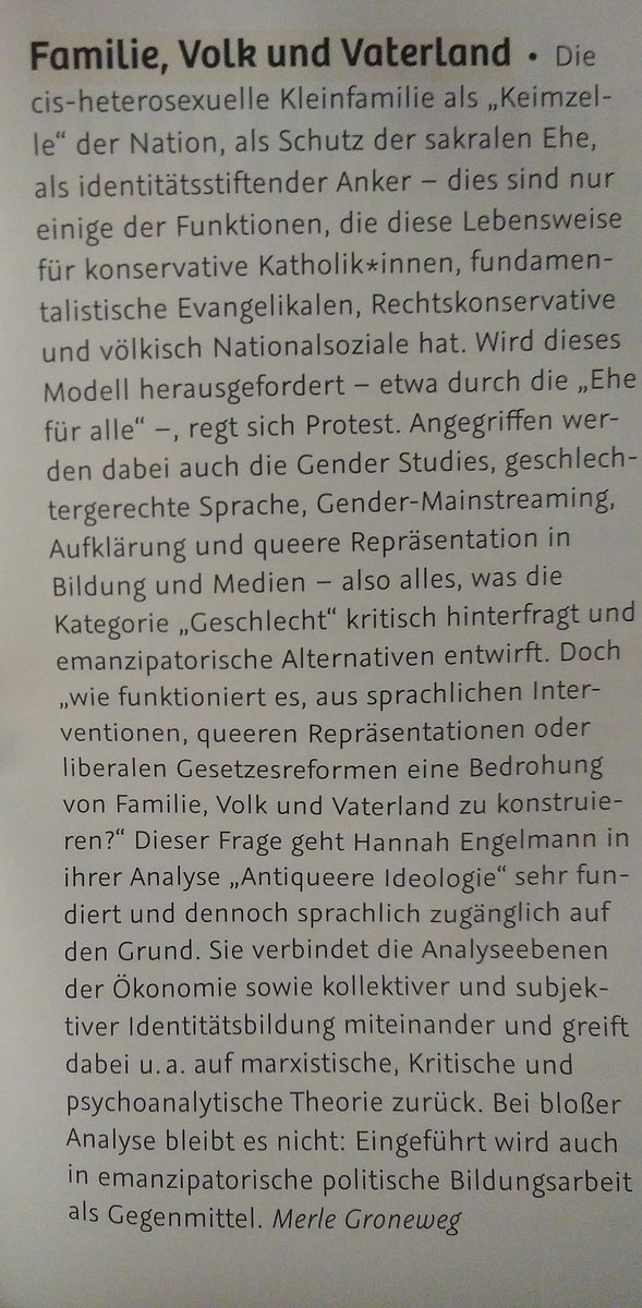 Merle_Gro's tweet photo. Heute waren die @anschlaege im Briefkasten - und darin meine Rezension von Hannah Engelmanns Buch "Antiqueere Ideologie", erschienen im @UnrastV. Gerade jetzt, in Zeiten verordneter Kontaktreduzierung, wünsche ich mir ein anderes, queeres Verständnis von Familie.
@queer_de @lsvd https://t.co/ksKvpMv5TG