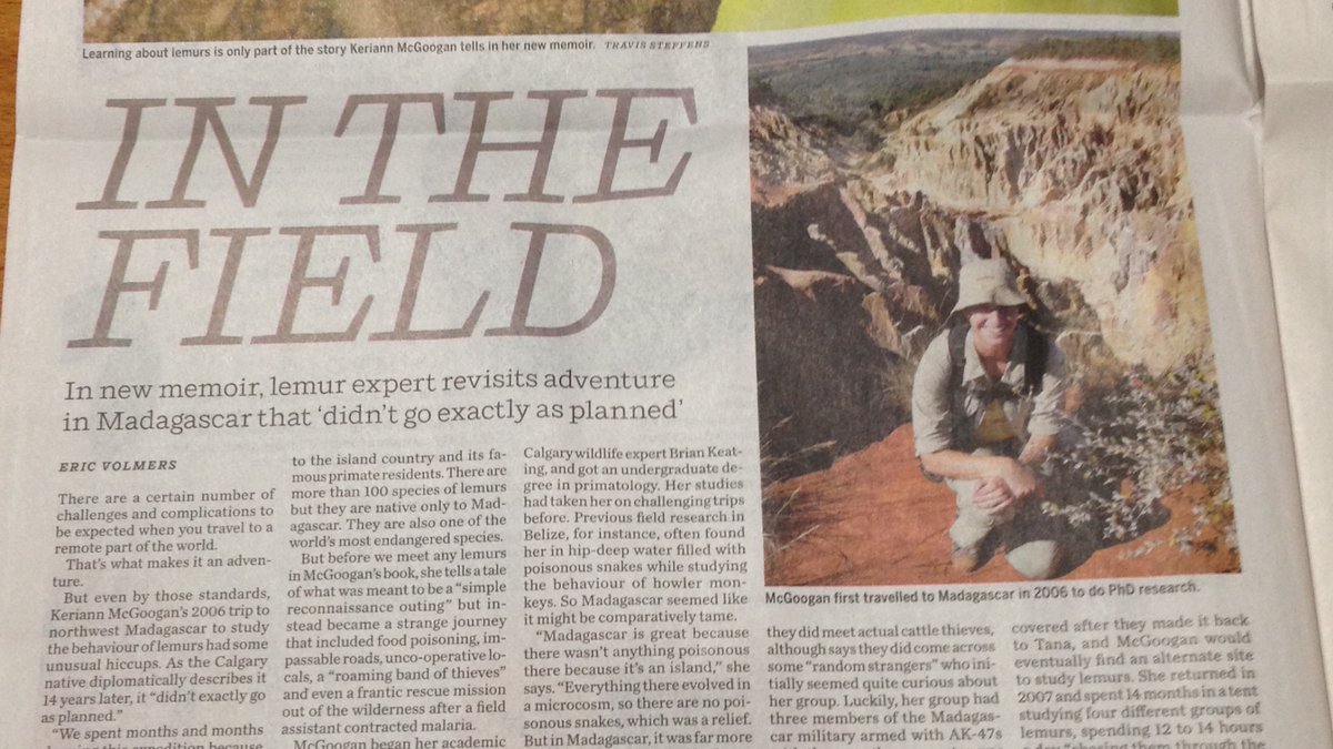 Travis_Steffens's tweet photo. If you’re in Calgary don’t forget to pick up today’s @calgaryherald to see @EricVolmers fantastic article about @KeriannMcGoogan’s new book #ChasingLemurs. Better yet also get a copy of the book from local book sellers or the usual online retailers! https://t.co/xEGzcHeE9f