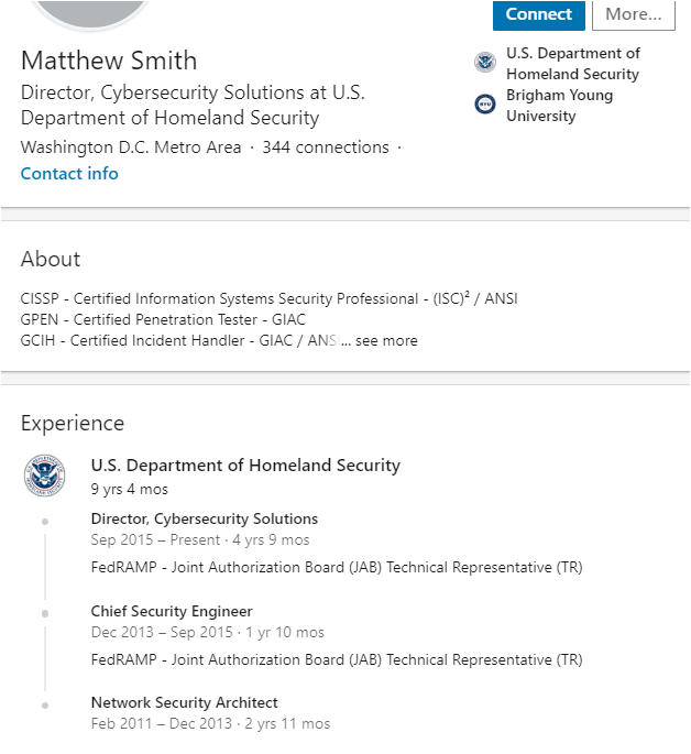 13/ Matthew Smith (h/t  @walkafyre) will be this guy  https://www.linkedin.com/in/mzsmith/  Director, Cybersecurity Solutions, Dept of Homeland Security.