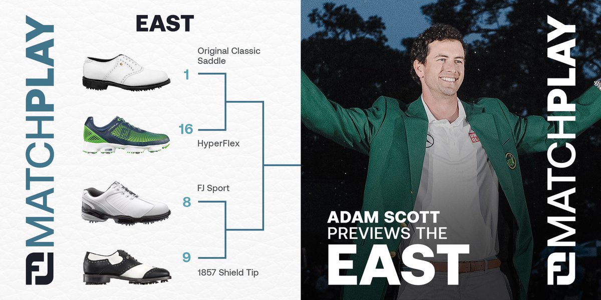 FootJoy's tweet photo. ⁣The East Region features some all-time heavyweights, including the #1 overall seed, the immortal all-white saddle. 
⁣
Check out Adam Scott’s preview of the East and hear his overall pick. https://t.co/1FUhW4oZB8

Who’s your pick in the East?
⁣
⁣#FJMatchPlay https://t.co/ulVpsoYqnM