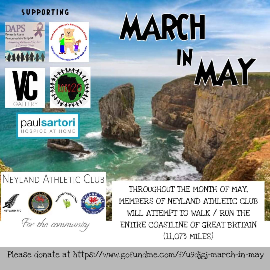 🏃‍♂️🏃‍♀️ Members of <a href="/NeylandAthClub/">Neyland Athletic</a> are taking part in the #MarchInMay challenge, attempting to walk or run the length of Great Britain's coastline, which is 11,037 miles.

👏 They've currently completed just over 640 miles on day 2!

Donate here: gofundme.com/f/u9djgj-march…