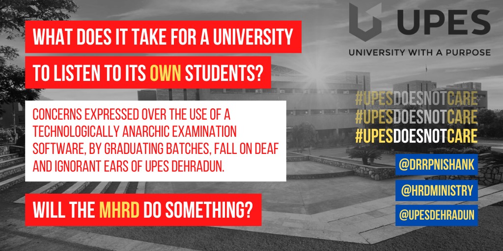 VishalK42080570's tweet photo. #UPESdoesnotcare @HRDMinistry @ugc_india @DrRPNishank 
Immediate consideration required pls help https://t.co/21Nx7D9h2e