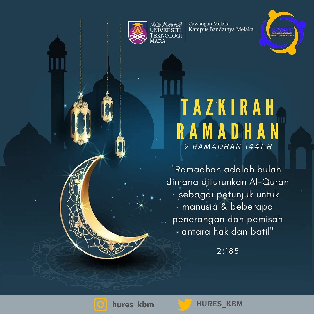 HURES_KBM's tweet photo. SALAM 9 RAMADHAN 1441 H ✨
#hureskbm #unityisthebestpolicy #uitmcm #staysafe #stayhome #kitajagakita #tazkirahramadhan https://t.co/5JqRo2ldvx