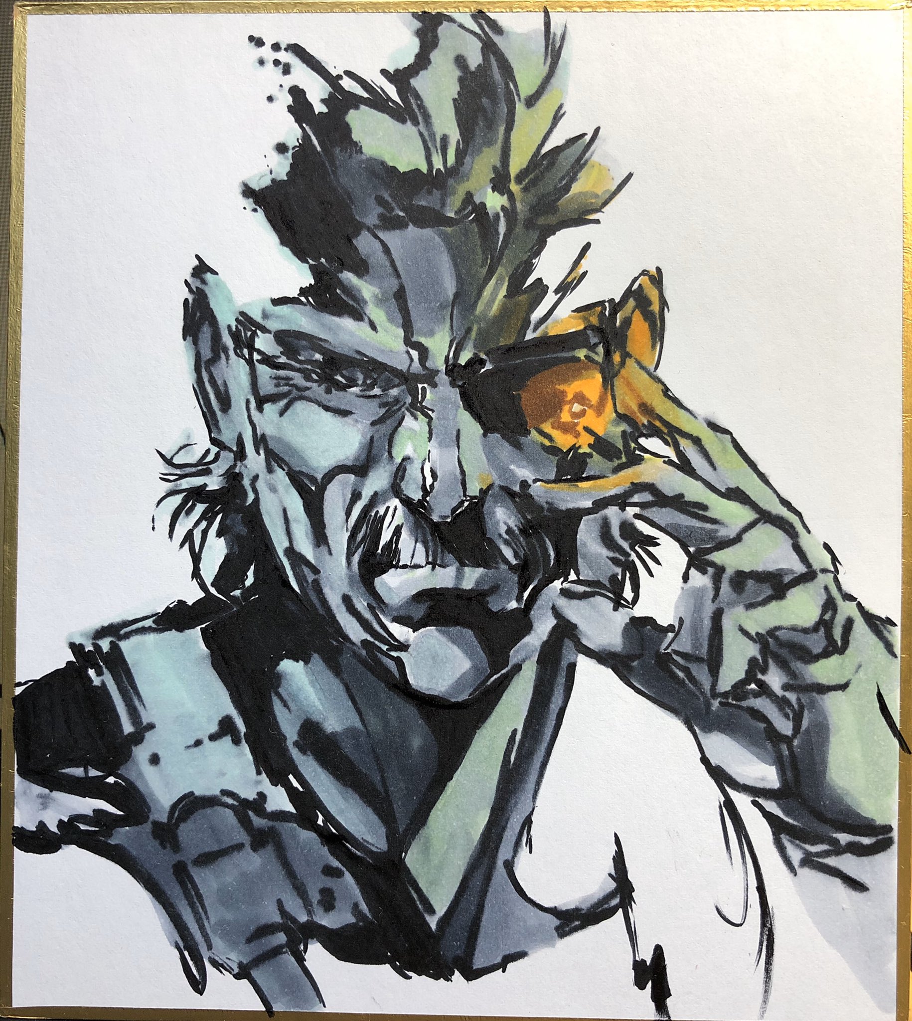 野田敦志 スネーク 信念の人 誇り高い人 カッコ良い 次の世代に伝えること 僕は何を伝えていこうか こんな素敵な作品があったんだよって伝えようか 手描き 模写 色紙 イラスト 絵 スネーク Mgs4 メタルギアソリッド オールドスネーク