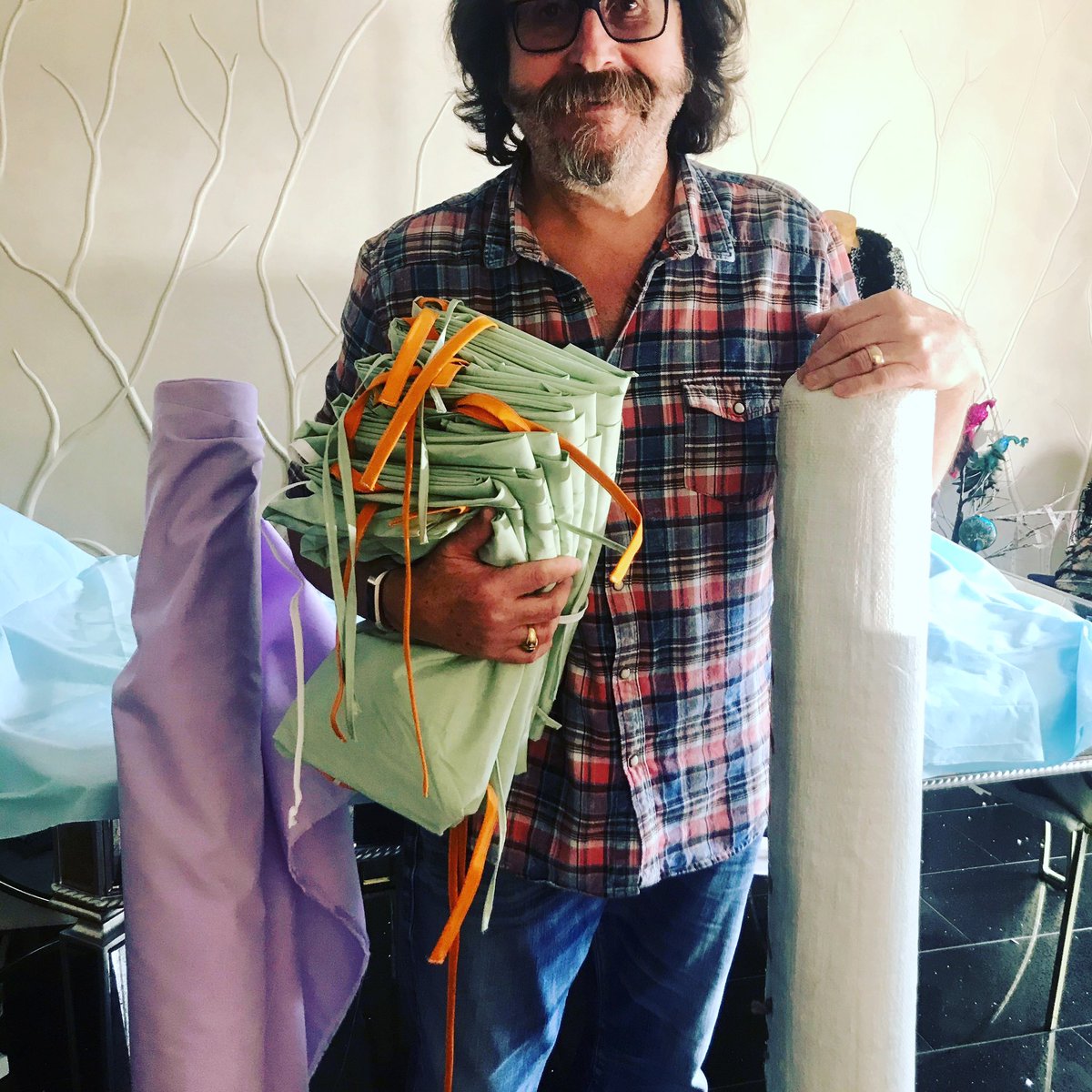 Many thanks to Sunil and his team at @belledorm1 for sending and donating a large amount of fabric to my wife Lili . Lili and her sewing buddies in Kent are very busy makeing much needed garments for the NHS . Not a scrap will be wasted . Huge thanks