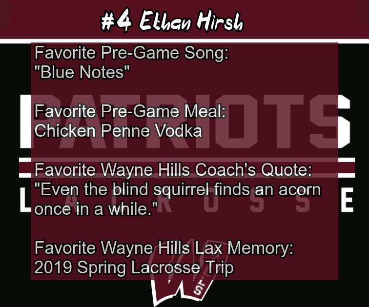 WHillsBoysLax's tweet photo. Wayne Hills Lacrosse Senior Spotlight continues with 3 year varsity letter winner and team captain Ethan Hirsh. Ethan is a dual threat from X and holds the record for single season assists.    @ethanhirsh @MikeKinneyHS
@whillsathletics @VarsityAces https://t.co/etzymmVp2r