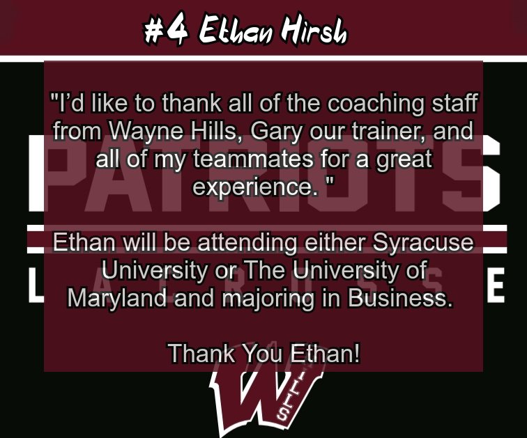 WHillsBoysLax's tweet photo. Wayne Hills Lacrosse Senior Spotlight continues with 3 year varsity letter winner and team captain Ethan Hirsh. Ethan is a dual threat from X and holds the record for single season assists.    @ethanhirsh @MikeKinneyHS
@whillsathletics @VarsityAces https://t.co/etzymmVp2r