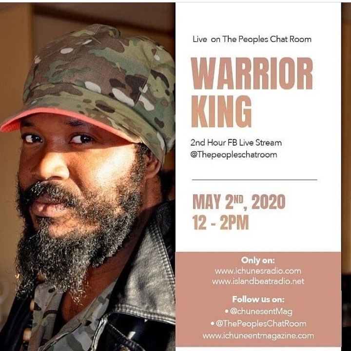 The_Malaika's tweet photo. TODAY Tune in to #reggae recording artist @warriorking9 live on @the_peopleschatroom today at 12 pm JMT /1pm EST. Watch it LIVE via #facebook #ThePeoplesChatRoom

#WarriorKing https://t.co/csVgYJd146