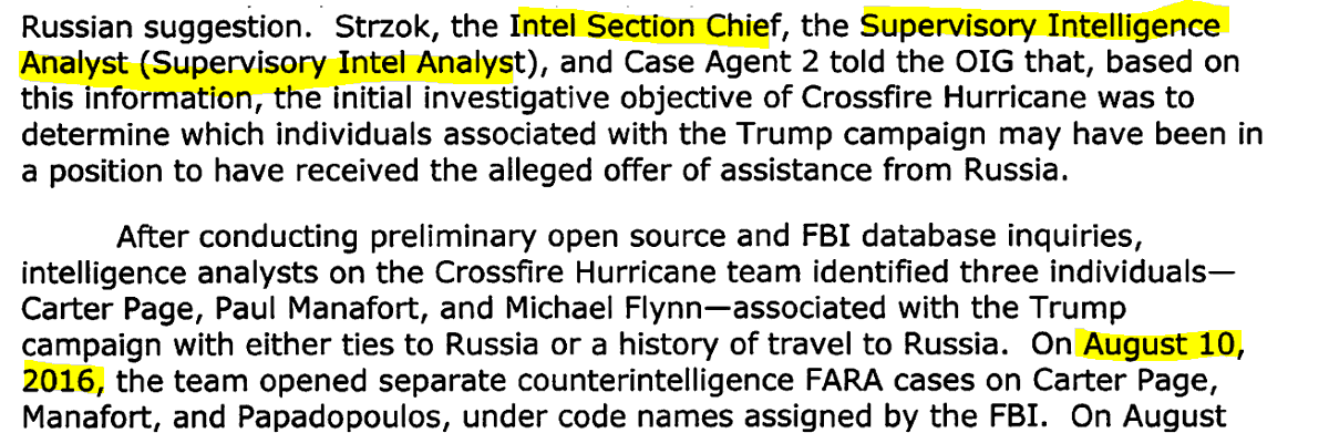 5/ Later that day (August 10), after the meeting with Obama's Chief of Staff in White House, Moffa (Intel Section Chief), Thrasher (SIA) and Crossfire Hurricane team opened counterintelligence cases on Page, Manafort, and Papadopoulos.