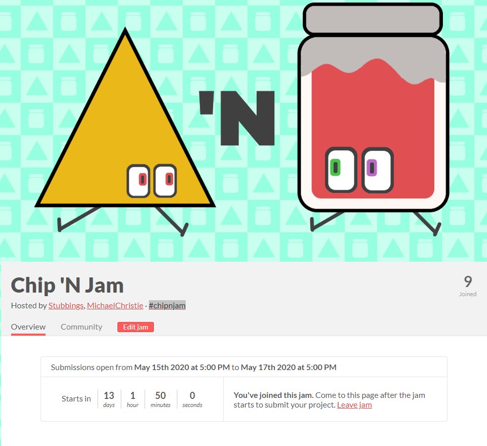 MichaelChriste's tweet photo. This week I've been contacting game dev society's to let them know about #chipnjam, and I've had an amazing response from people being onboard. This Jam is starting to grow, but there's still time to join before you miss out!
https://t.co/sFP8EsCoqV https://t.co/IVibiuMxRJ