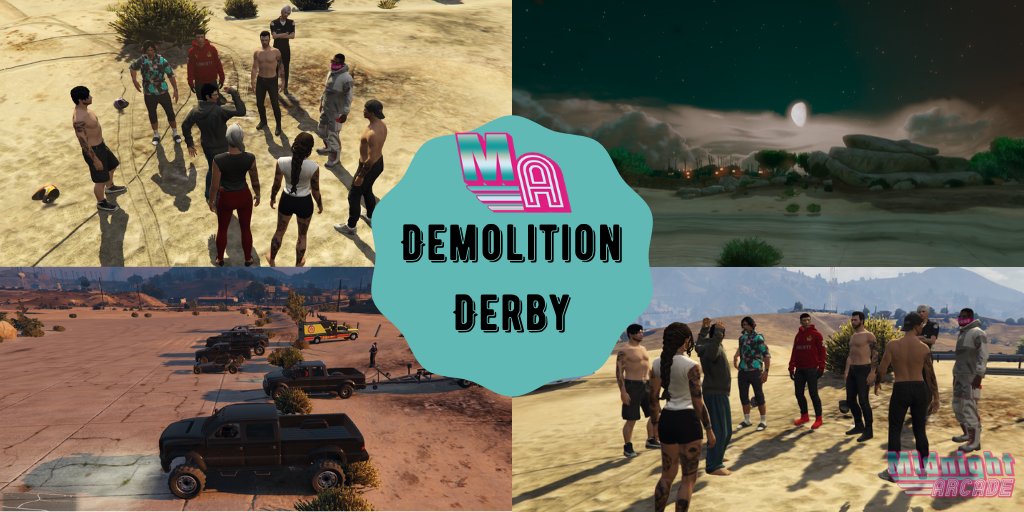 MidnightArcade1's tweet photo. We had a really fun event on the server last week - The Demolition Derby !! We didn't really need an excuse to smash the crap out of each others ( Borrowed ) Cars and had a ball doing it 😂

#DemolitionDerby #FiveM #MidnightArcade #GTARP https://t.co/o2Is5nbppE