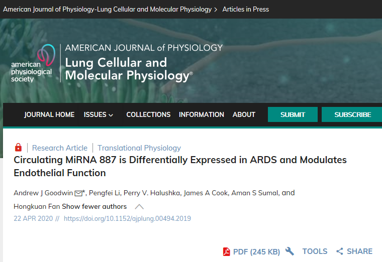 ATS_BSHSR's tweet photo. Circulating #MiRNA 887 is Differentially Expressed in #ARDS and #Modulates #Endothelial #Function. https://t.co/l62gm4jQVb https://t.co/RAT2R3HBxR
