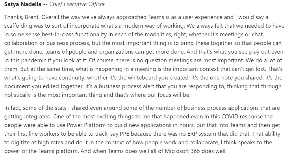 15/n On cloud being a secular shift & how Teams help it:"Transition to the efficient frontier is to be made as quickly as possible so that our customers can have more agility, more elasticity and better unit economics coming out of this or even while you're in this crisis."